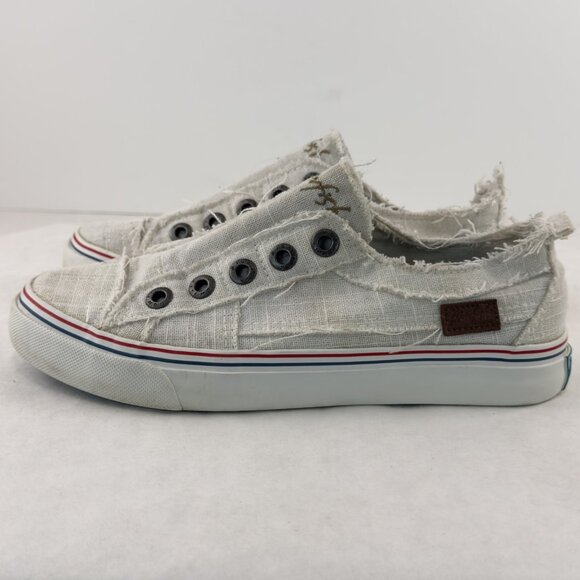 Blowfish Malibu Low Top Sneakers Womens Size 6.5 Off White Distressed Canvas - Picture 4 of 12